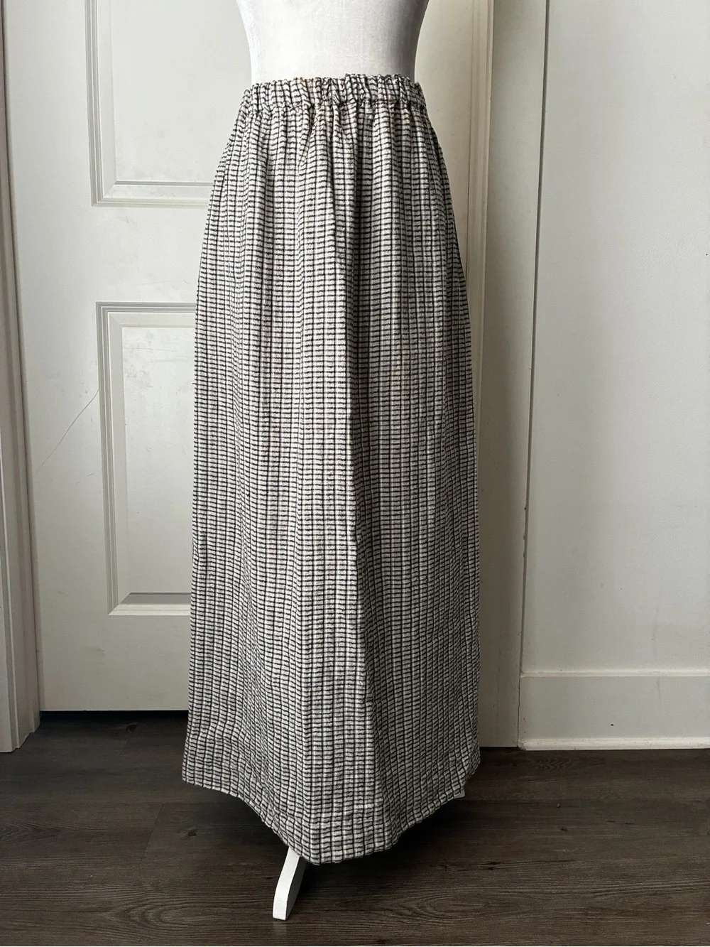 FLAX Jeanne Engerhart Linen Black, beige & White Check Maxi Skirt Sz M
